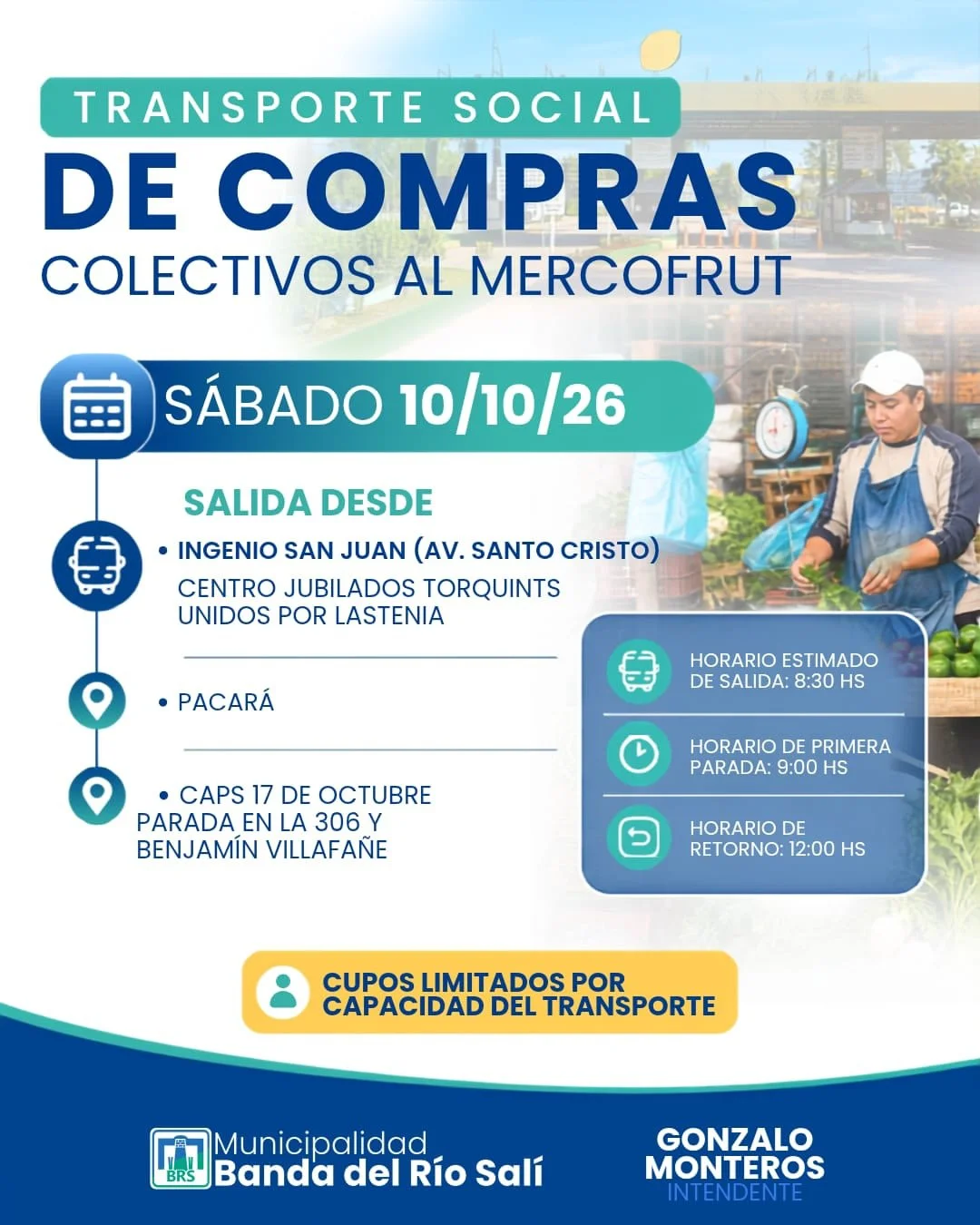 🚌TRANSPORTE SOCIAL DE COMPRAS🛍️Este sábado 10 de octubre, la Municipalidad de Banda del Río Sa