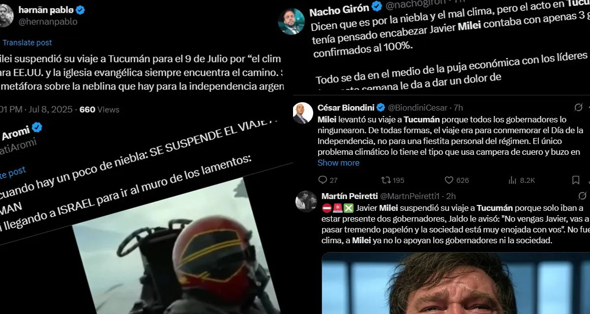 Las redes explotaron ante la ausencia de Milei por el mal clima
